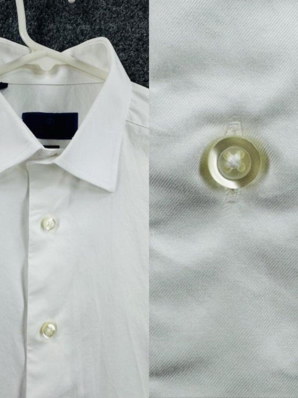 David Donahue Slim White 16.5 36/37 Men Logo All Cotton Solid Shirt Button Up